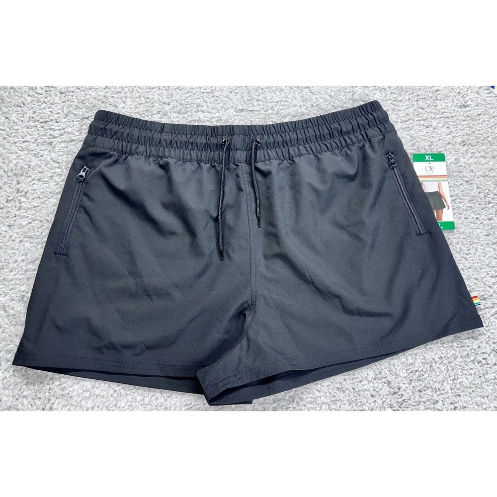 Ocean Pacific Women's Drawstring with 3 Zipper Pockets Shorts, Black, New‎ XL